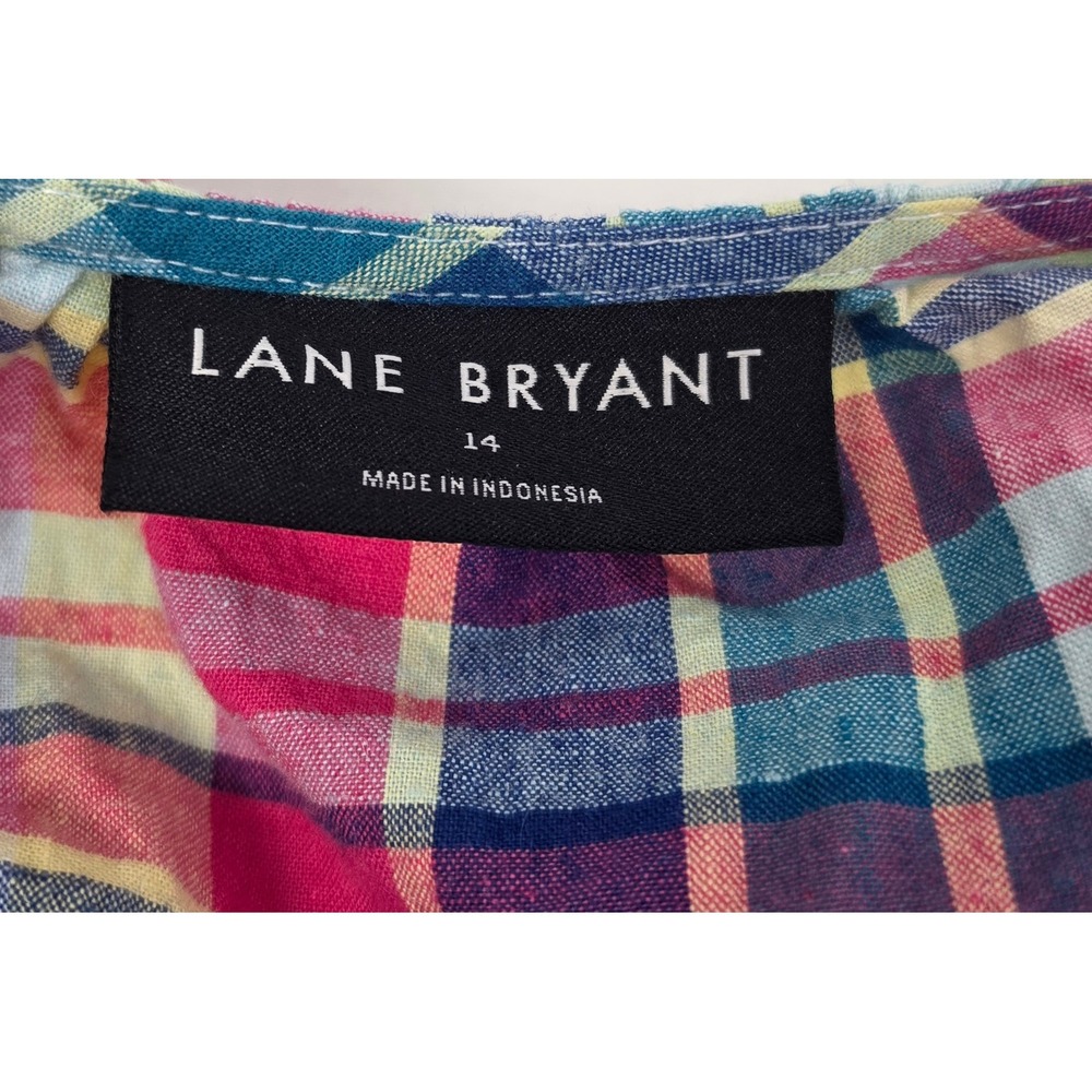 Lane Bryant Size 14 Sara Plaid Linen Blend Surplice Peplum Top - Picture 7 of 7